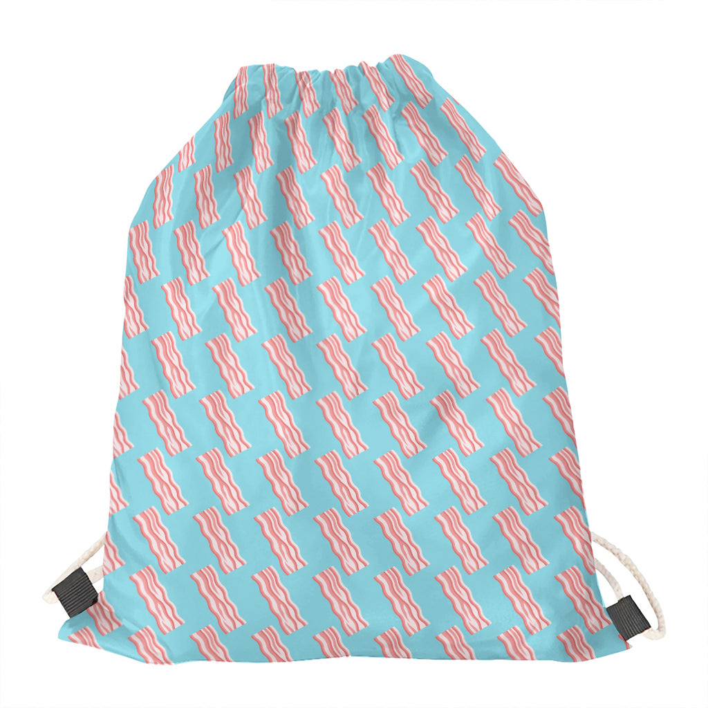 Blue Bacon Pattern Print Drawstring Bag