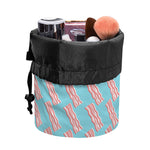 Blue Bacon Pattern Print Drawstring Makeup Bag