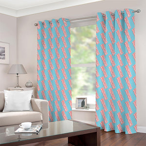 Blue Bacon Pattern Print Extra Wide Grommet Curtains