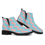 Blue Bacon Pattern Print Flat Ankle Boots