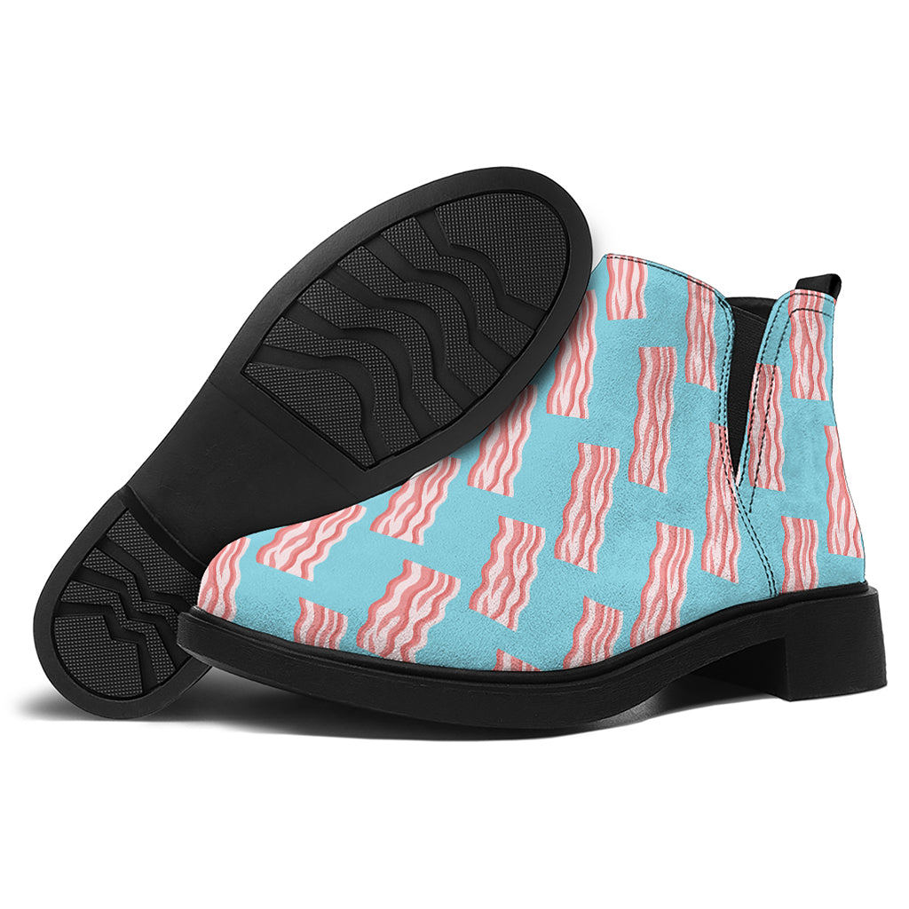 Blue Bacon Pattern Print Flat Ankle Boots