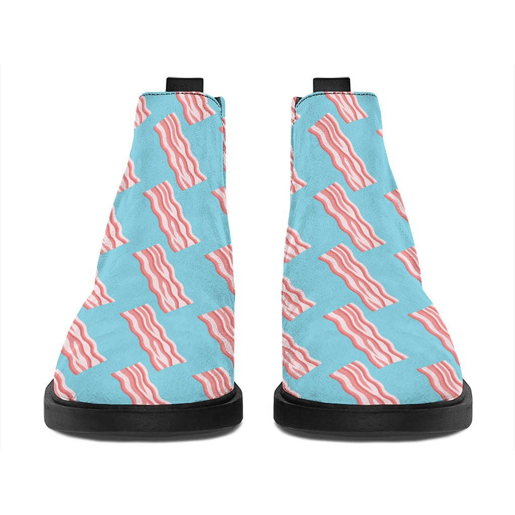 Blue Bacon Pattern Print Flat Ankle Boots