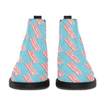 Blue Bacon Pattern Print Flat Ankle Boots