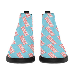 Blue Bacon Pattern Print Flat Ankle Boots