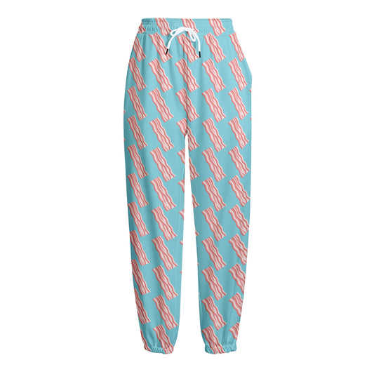 Blue Bacon Pattern Print Fleece Lined Knit Pants