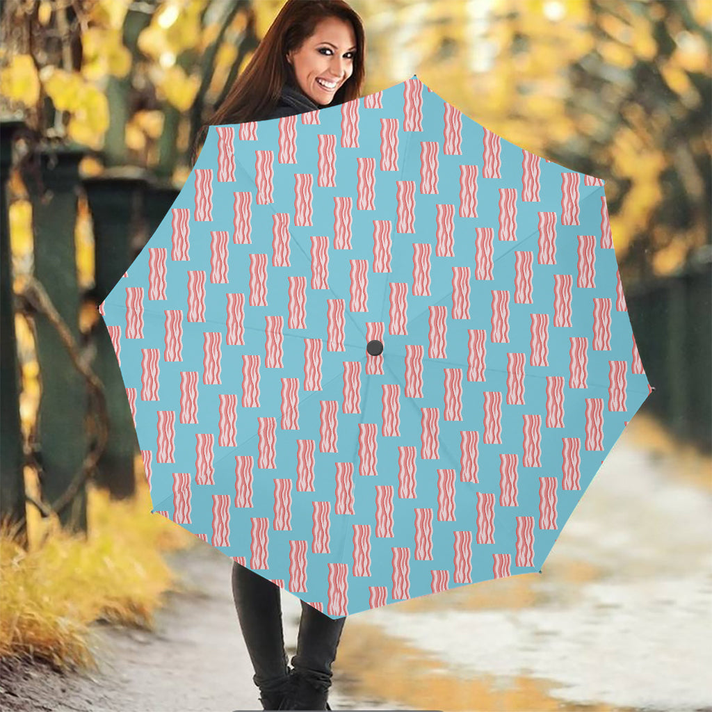 Blue Bacon Pattern Print Foldable Umbrella