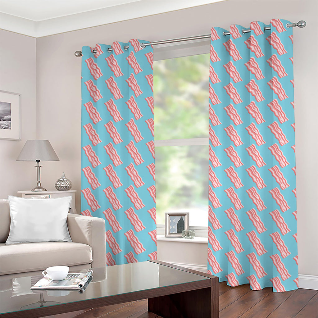 Blue Bacon Pattern Print Grommet Curtains