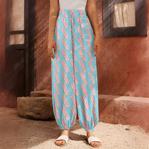 Blue Bacon Pattern Print Harem Pants