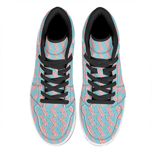 Blue Bacon Pattern Print High Top Leather Sneakers