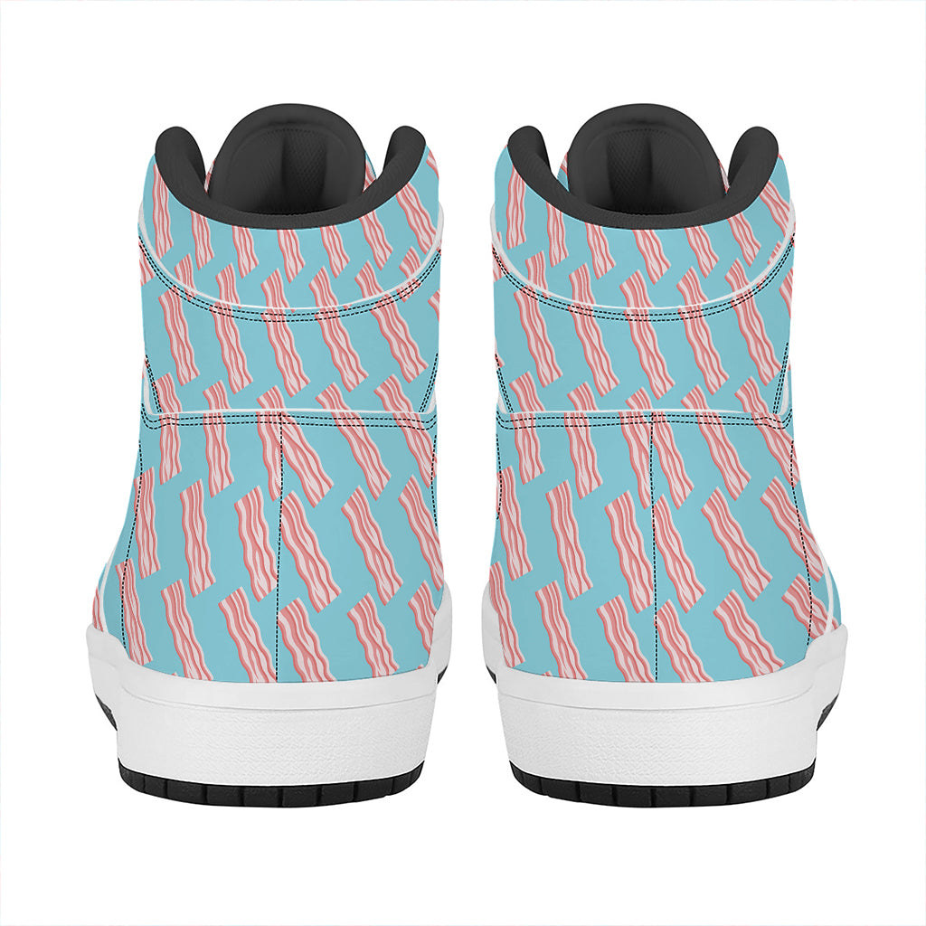 Blue Bacon Pattern Print High Top Leather Sneakers