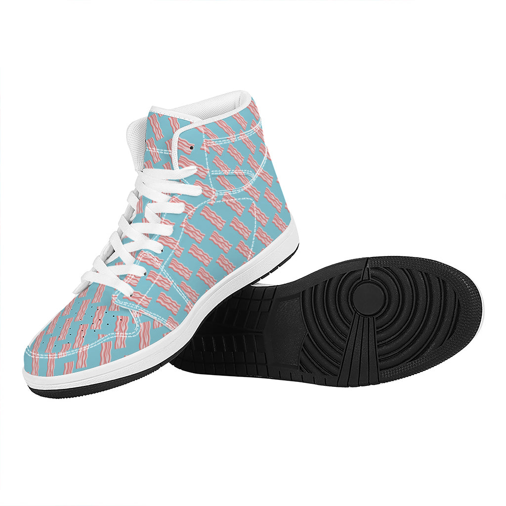 Blue Bacon Pattern Print High Top Leather Sneakers