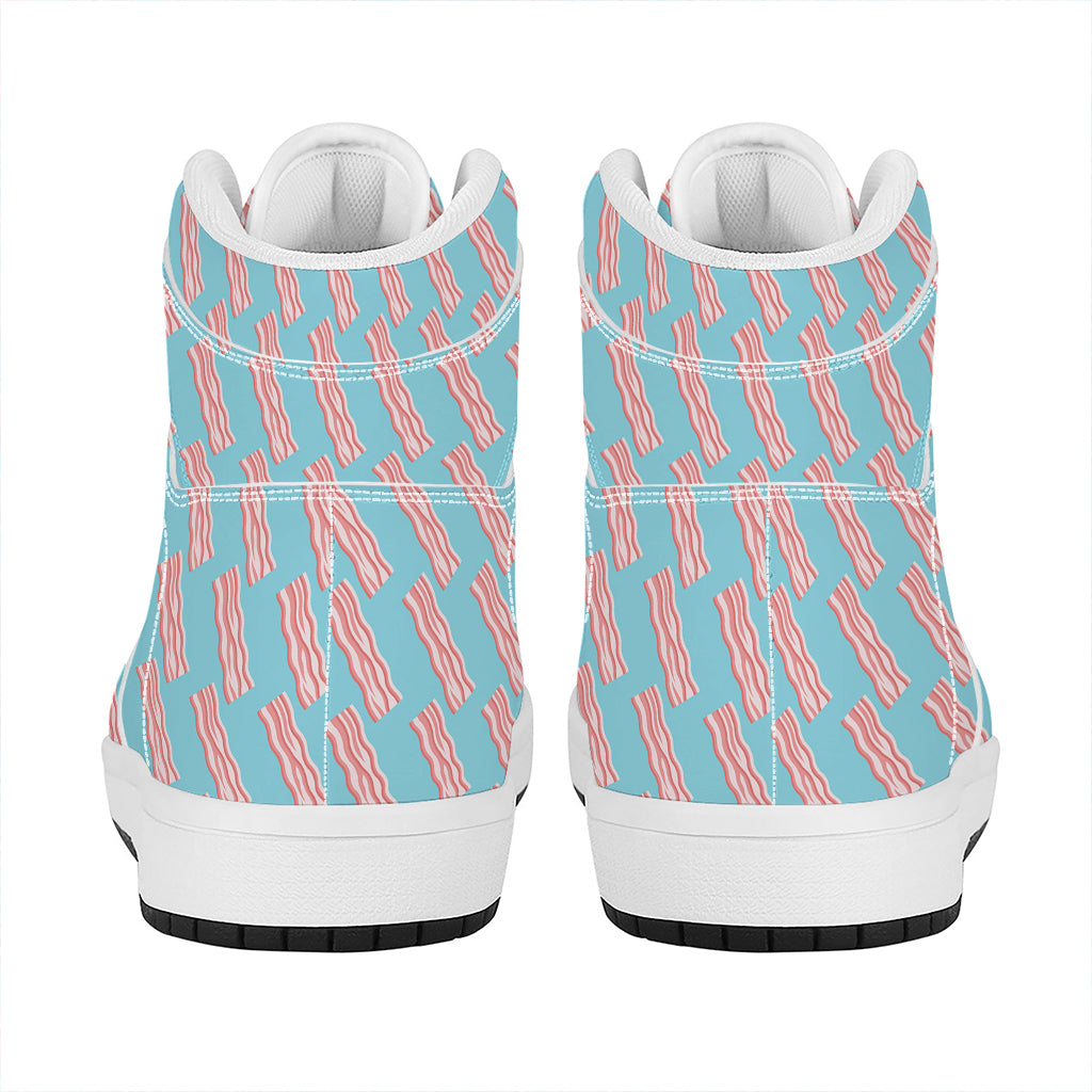 Blue Bacon Pattern Print High Top Leather Sneakers