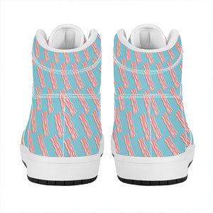 Blue Bacon Pattern Print High Top Leather Sneakers