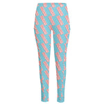 Blue Bacon Pattern Print High-Waisted Pocket Leggings