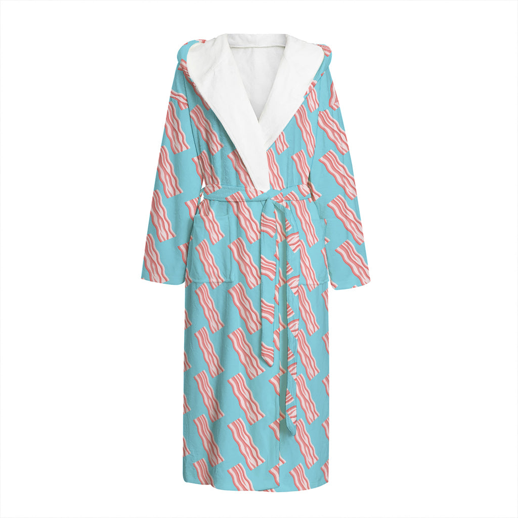 Blue Bacon Pattern Print Hooded Bathrobe