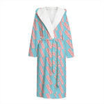 Blue Bacon Pattern Print Hooded Bathrobe