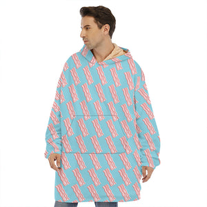 Blue Bacon Pattern Print Hoodie Blanket