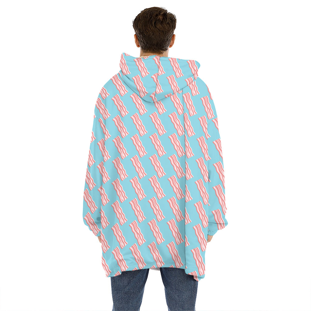 Blue Bacon Pattern Print Hoodie Blanket