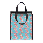 Blue Bacon Pattern Print Insulated Lunch Tote
