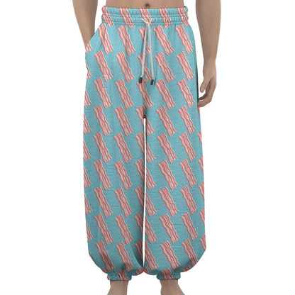Blue Bacon Pattern Print Lantern Pants