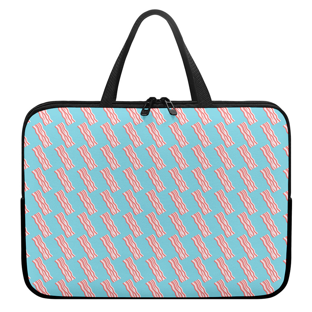 Blue Bacon Pattern Print Laptop Sleeve With Handle