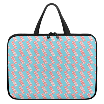 Blue Bacon Pattern Print Laptop Sleeve With Handle