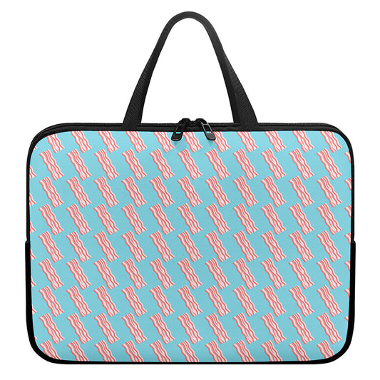Blue Bacon Pattern Print Laptop Sleeve With Handle