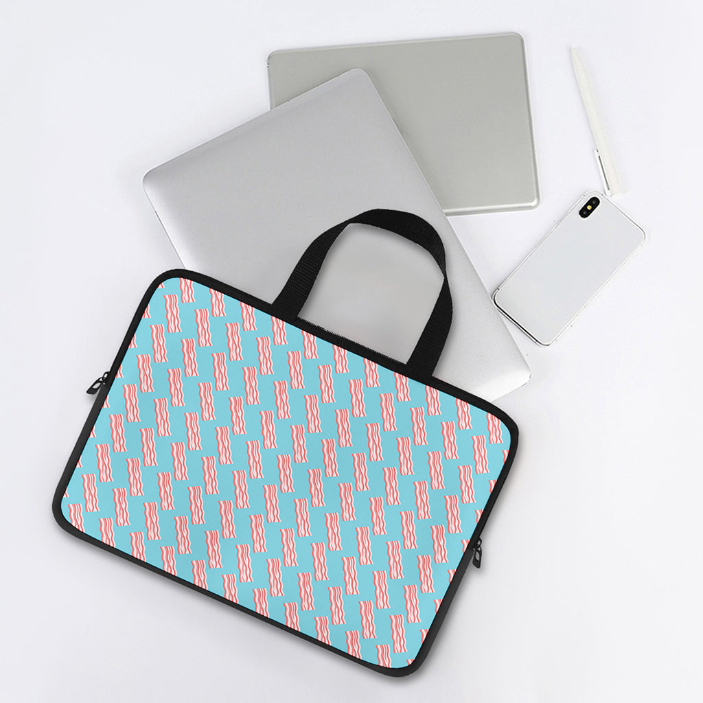 Blue Bacon Pattern Print Laptop Sleeve With Handle