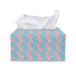 Blue Bacon Pattern Print Leather Tissue Box Cover