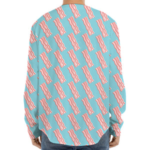 Blue Bacon Pattern Print Long Sleeve Baseball Jersey