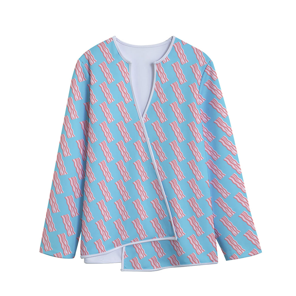 Blue Bacon Pattern Print Long Sleeve Short Coat