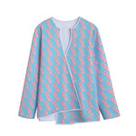 Blue Bacon Pattern Print Long Sleeve Short Coat