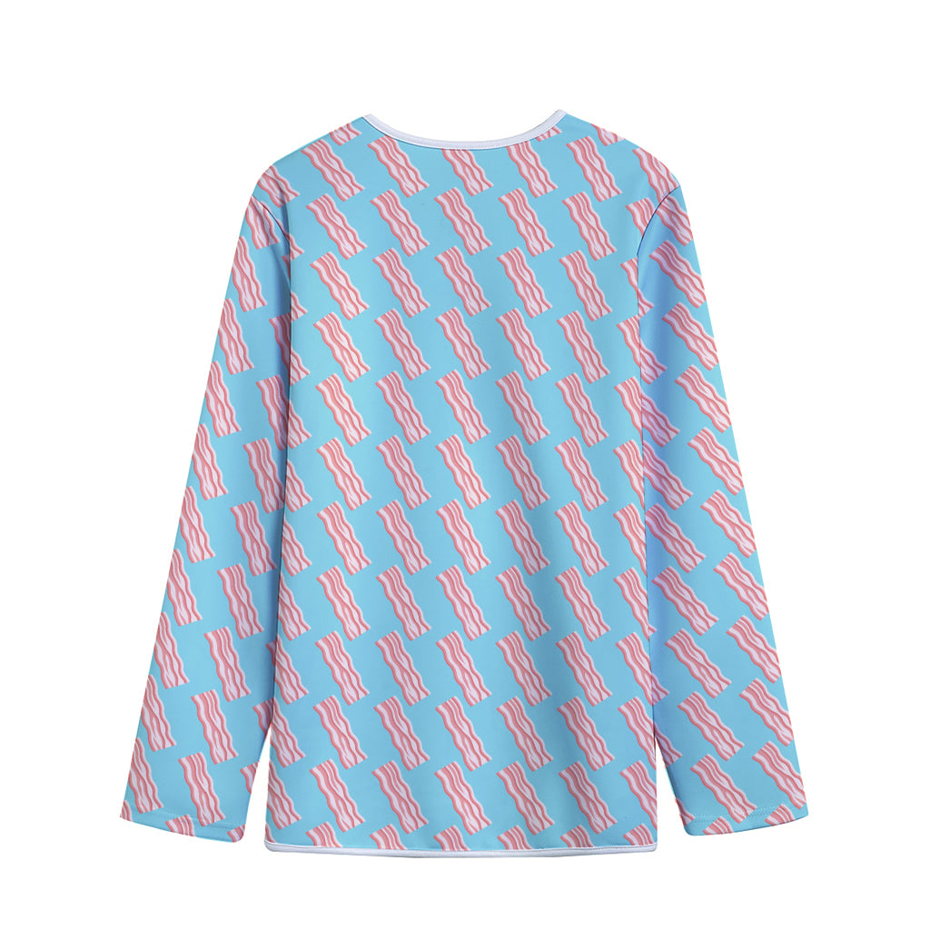 Blue Bacon Pattern Print Long Sleeve Short Coat