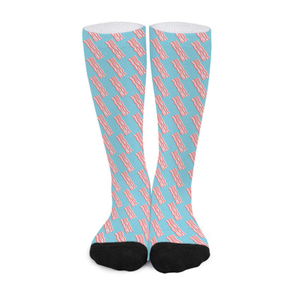 Blue Bacon Pattern Print Long Socks