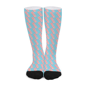 Blue Bacon Pattern Print Long Socks