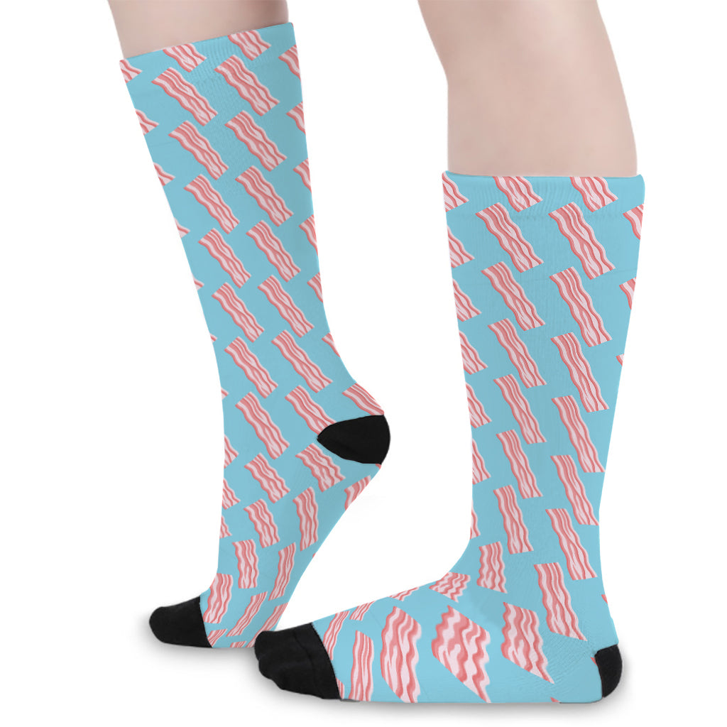 Blue Bacon Pattern Print Long Socks