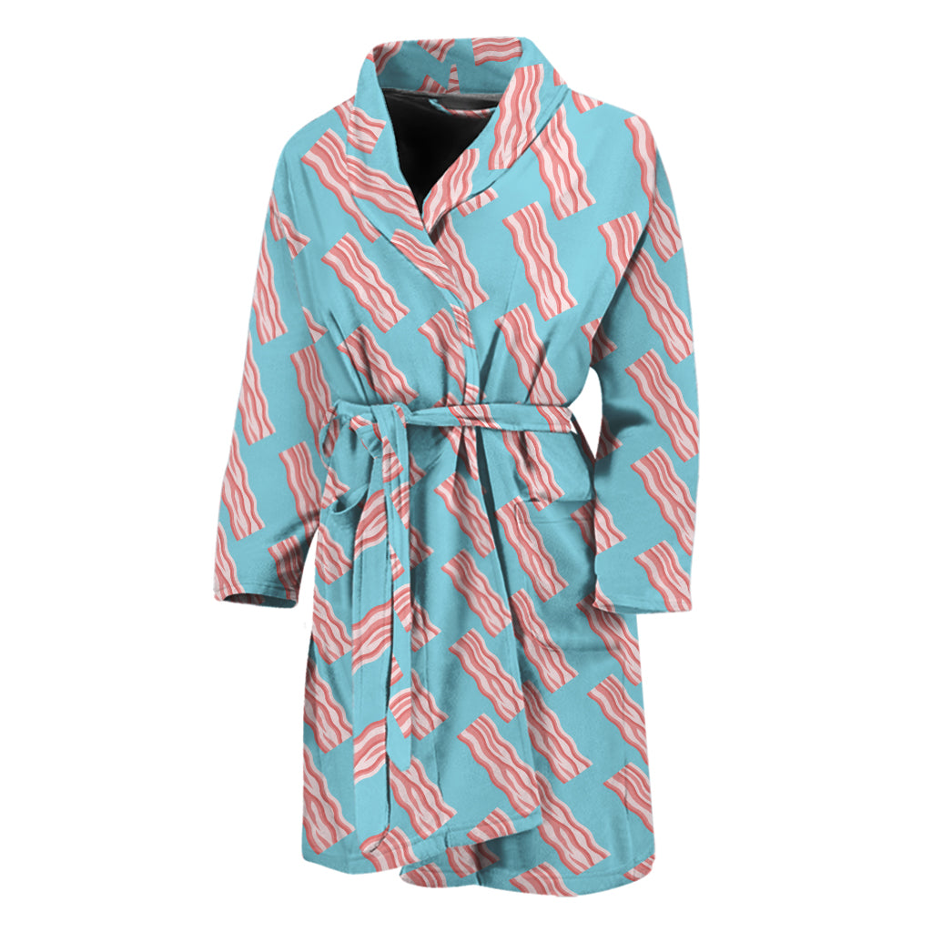 Blue Bacon Pattern Print Men's Bathrobe