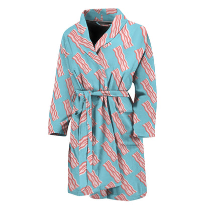 Blue Bacon Pattern Print Men's Bathrobe