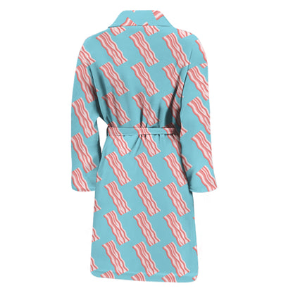 Blue Bacon Pattern Print Men's Bathrobe