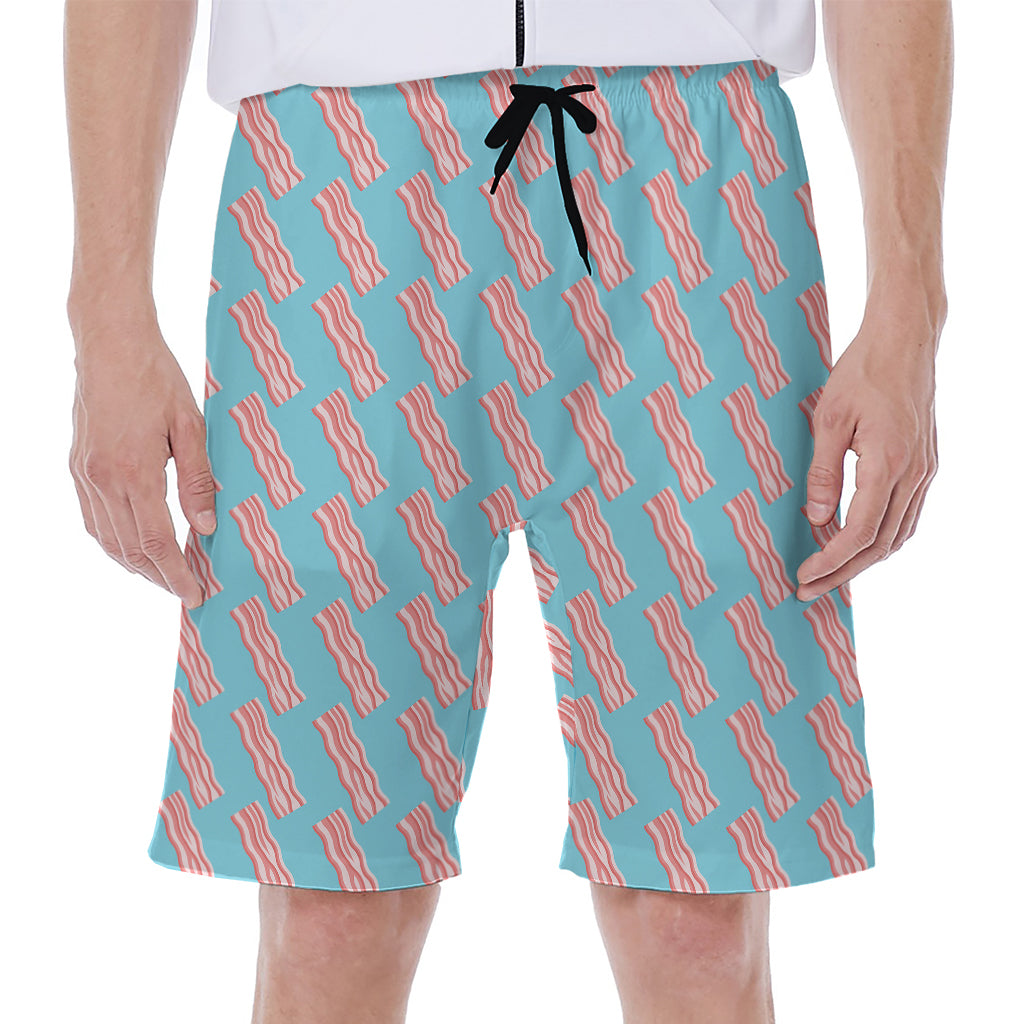 Blue Bacon Pattern Print Men's Beach Shorts