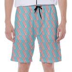 Blue Bacon Pattern Print Men's Beach Shorts