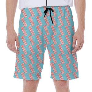 Blue Bacon Pattern Print Men's Beach Shorts