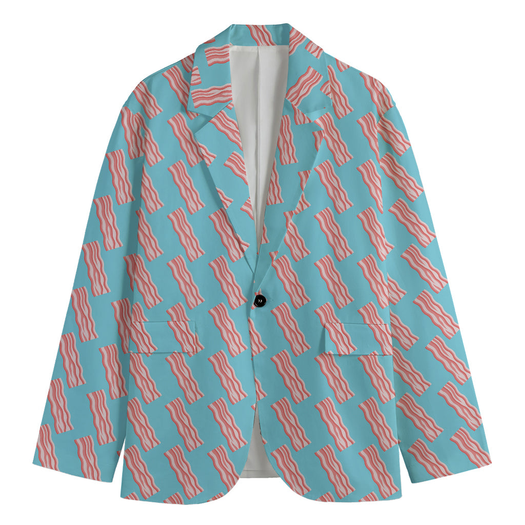 Blue Bacon Pattern Print Men's Blazer