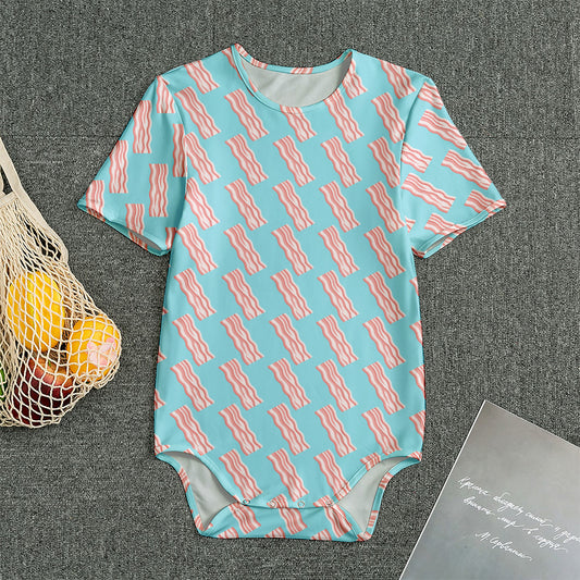 Blue Bacon Pattern Print Men's Bodysuit