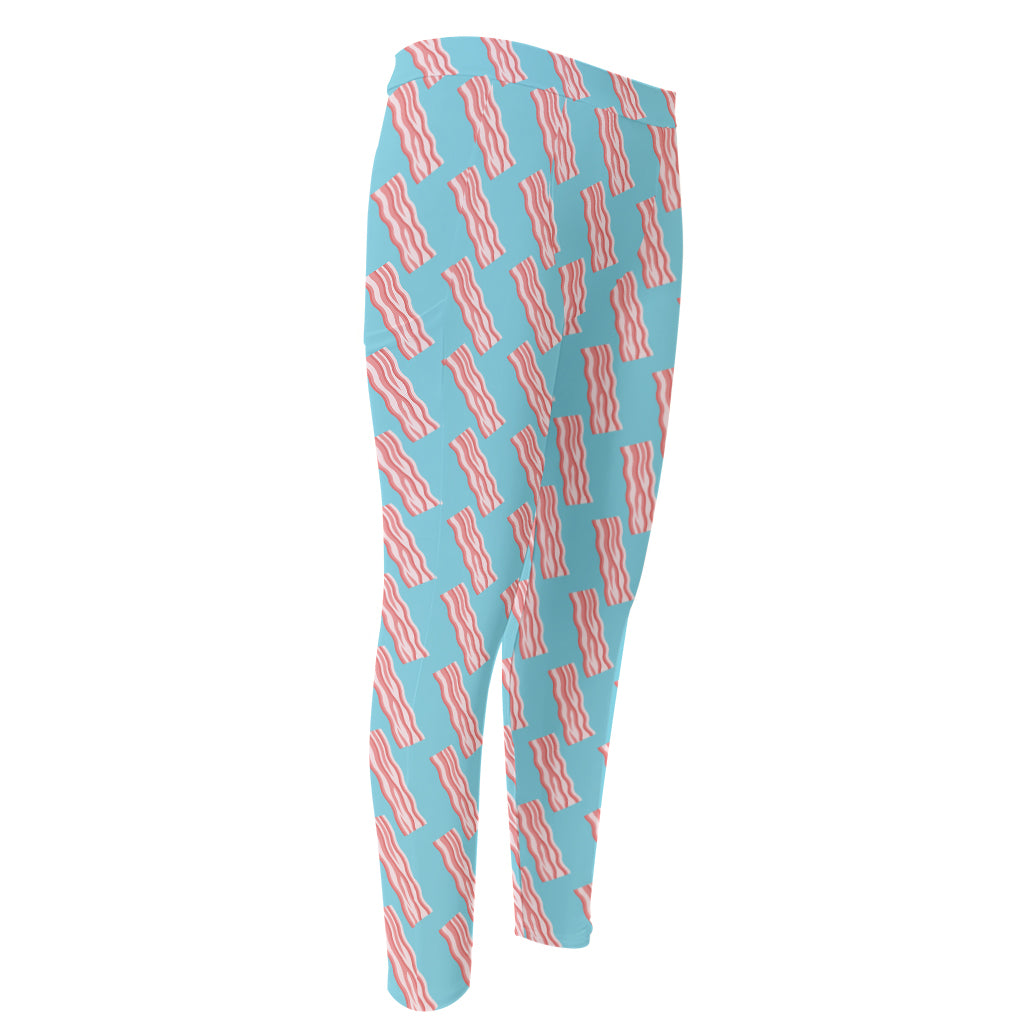 Blue Bacon Pattern Print Men's Compression Pants