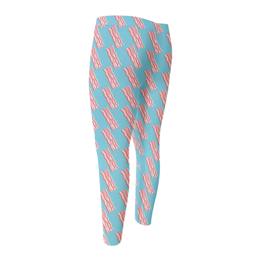 Blue Bacon Pattern Print Men's Compression Pants