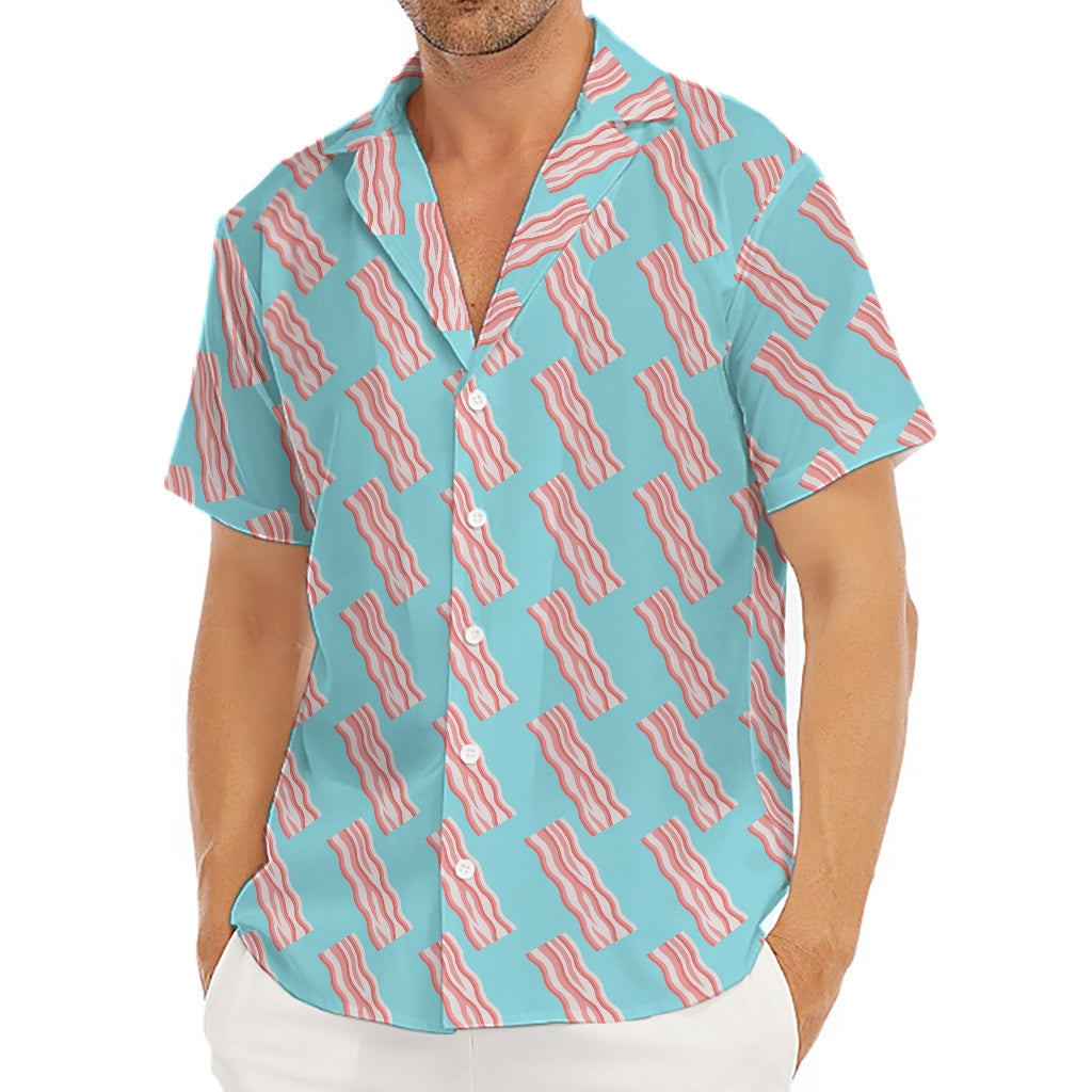 Blue Bacon Pattern Print Men's Deep V-Neck Shirt