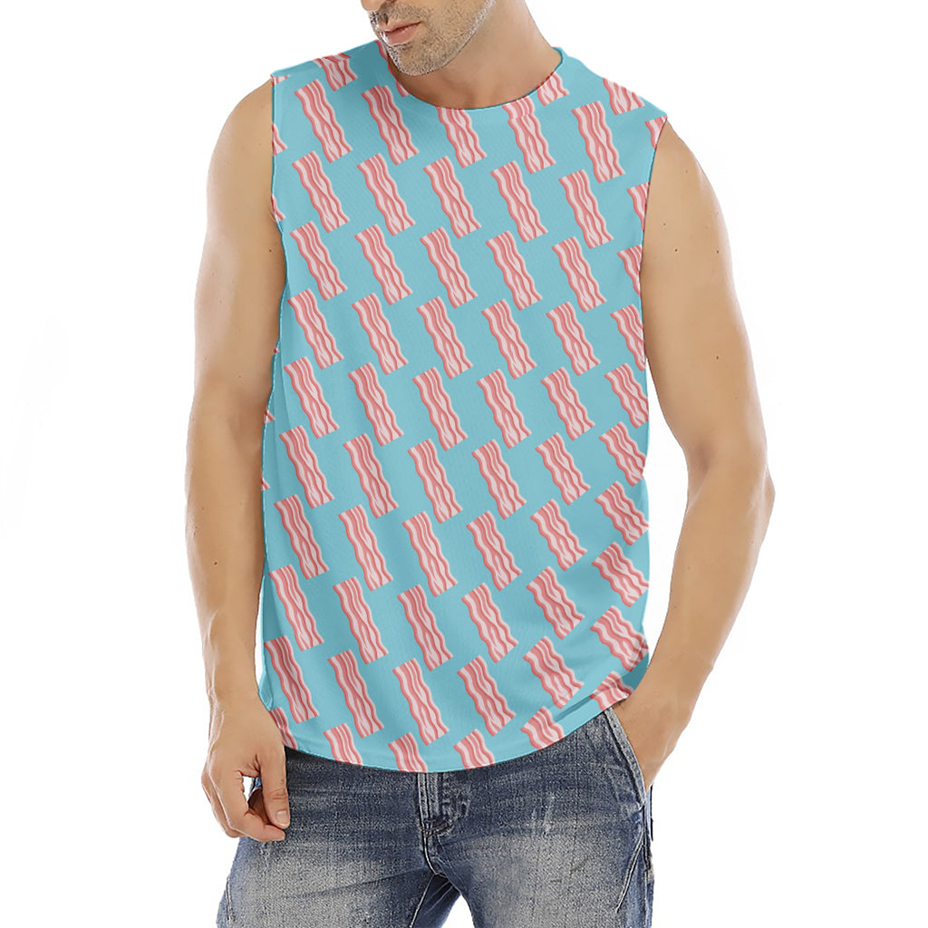 Blue Bacon Pattern Print Men's Fitness Tank Top