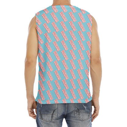Blue Bacon Pattern Print Men's Fitness Tank Top