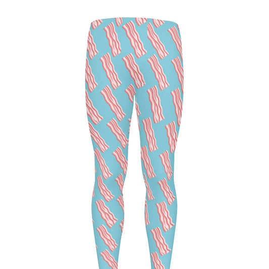Blue Bacon Pattern Print Men's leggings